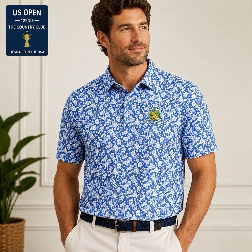 US Open 122nd Country Club Golf Polo Mens XL Blue Floral Stretch Shirt